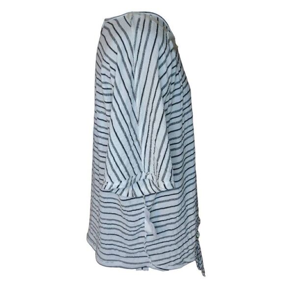 Nine West Women's Striped Bateau Neckline Tie knot Hem Shirt White Medium - Picture 9 of 13